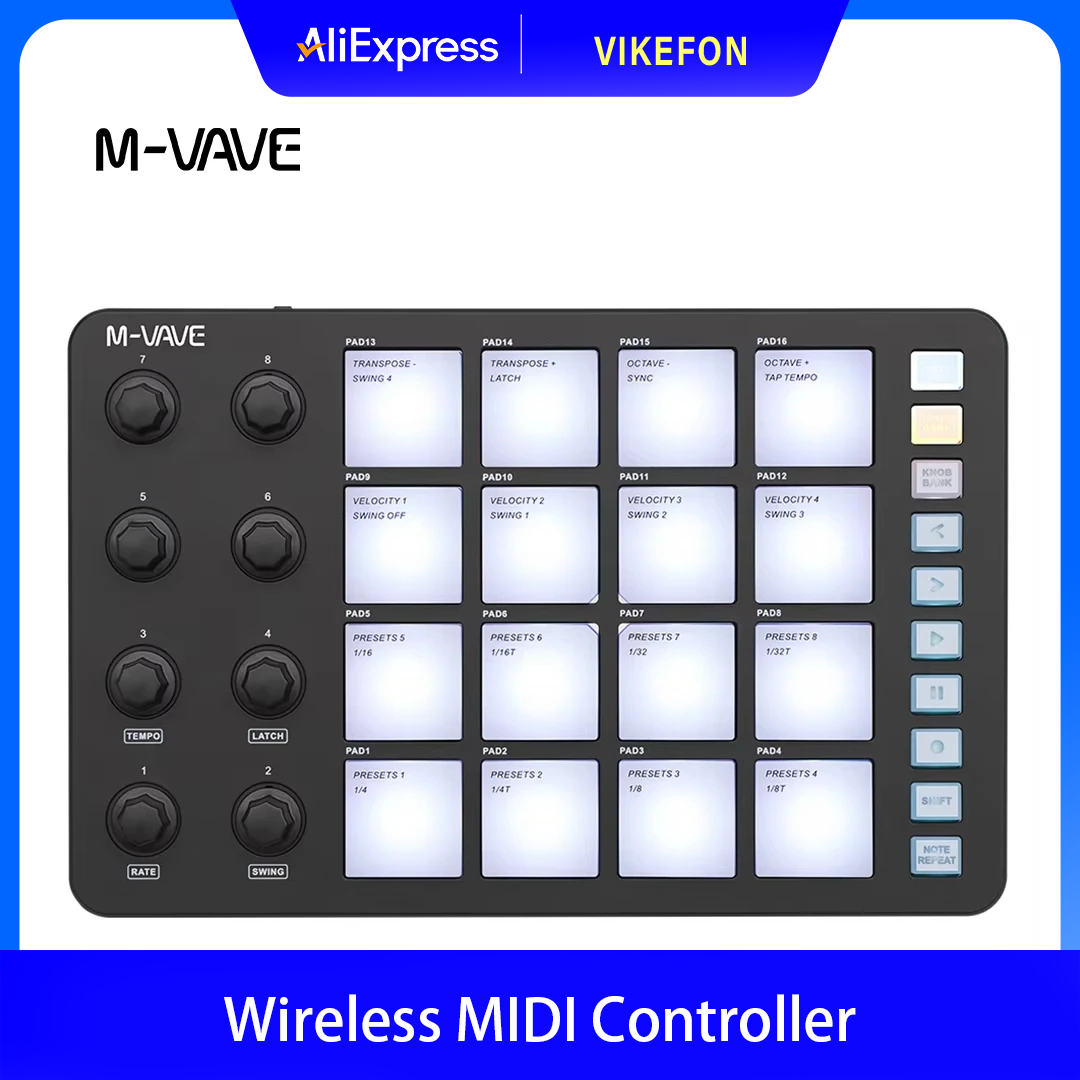 Midi Controller Pad - Беспроводной MIDI-контроллер M-VAVE SMC-PAD, подходит для