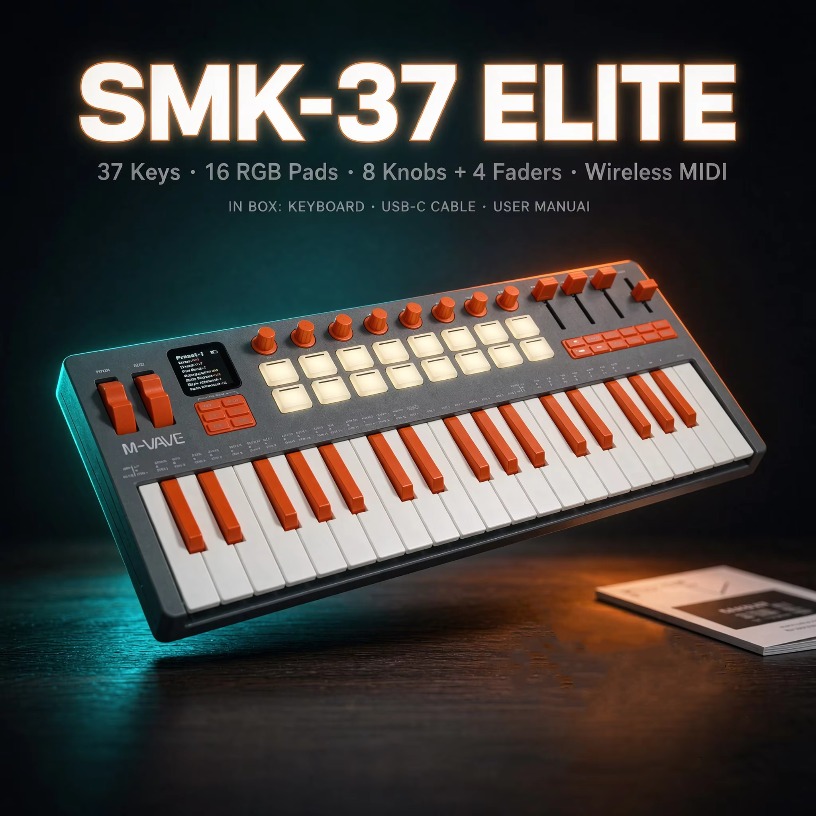 Midi Controller Pad - M-VAVE SMK-37 Elite – беспроводной MIDI-контроллер